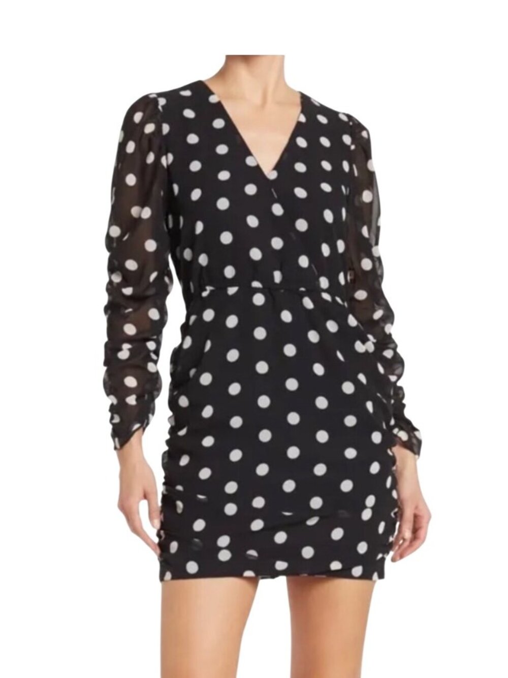 Walter Baker Deena Spotlight Black & White Polka Dot Mini Dress Puff semi sheer
